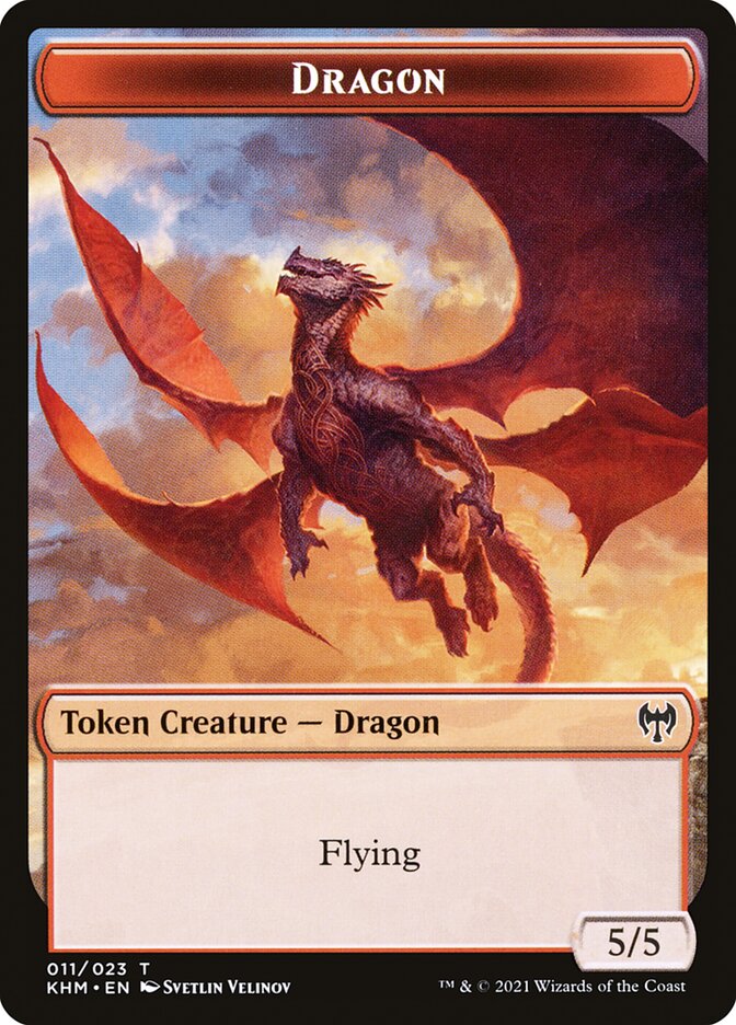 Human Warrior // Dragon Double-Sided Token [Kaldheim Tokens] | Lots Moore NSW