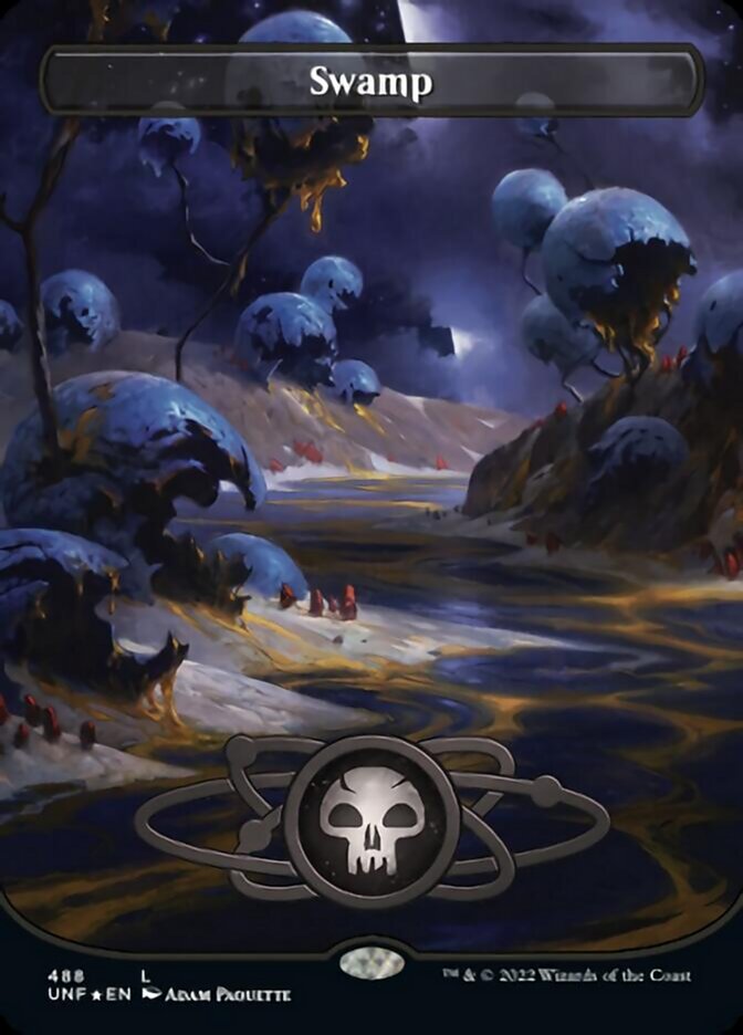 Swamp (488) (Planetary Space-ic Land) (Galaxy Foil) [Unfinity] | Lots Moore NSW