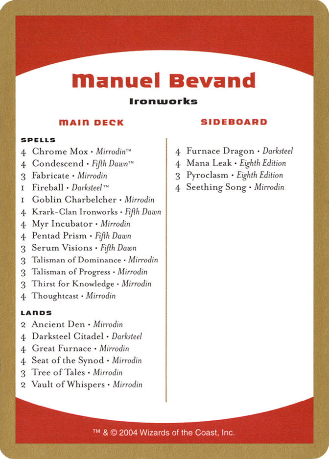 Manuel Bevand Decklist [World Championship Decks 2004] | Lots Moore NSW