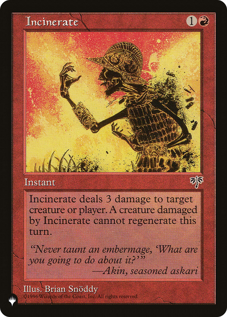 Incinerate [The List] | Lots Moore NSW
