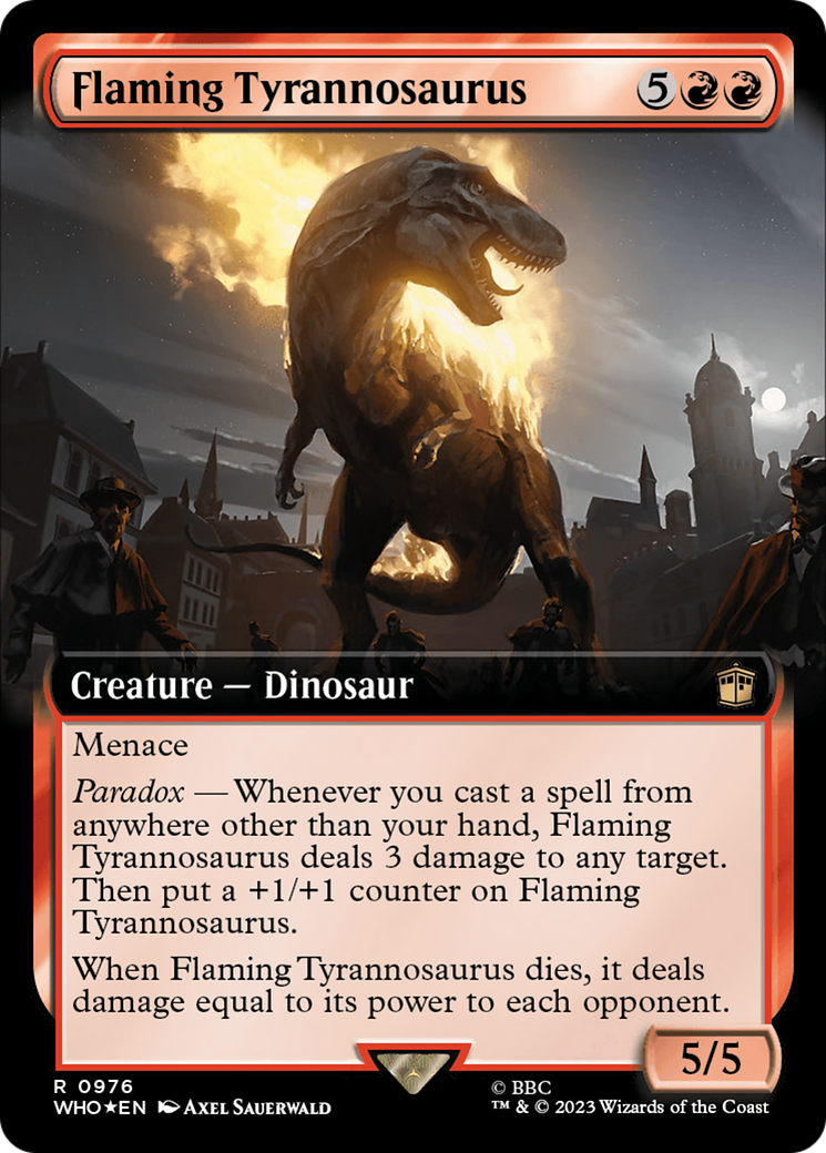 Flaming Tyrannosaurus (Extended Art) (Surge Foil) [Doctor Who] | Lots Moore NSW
