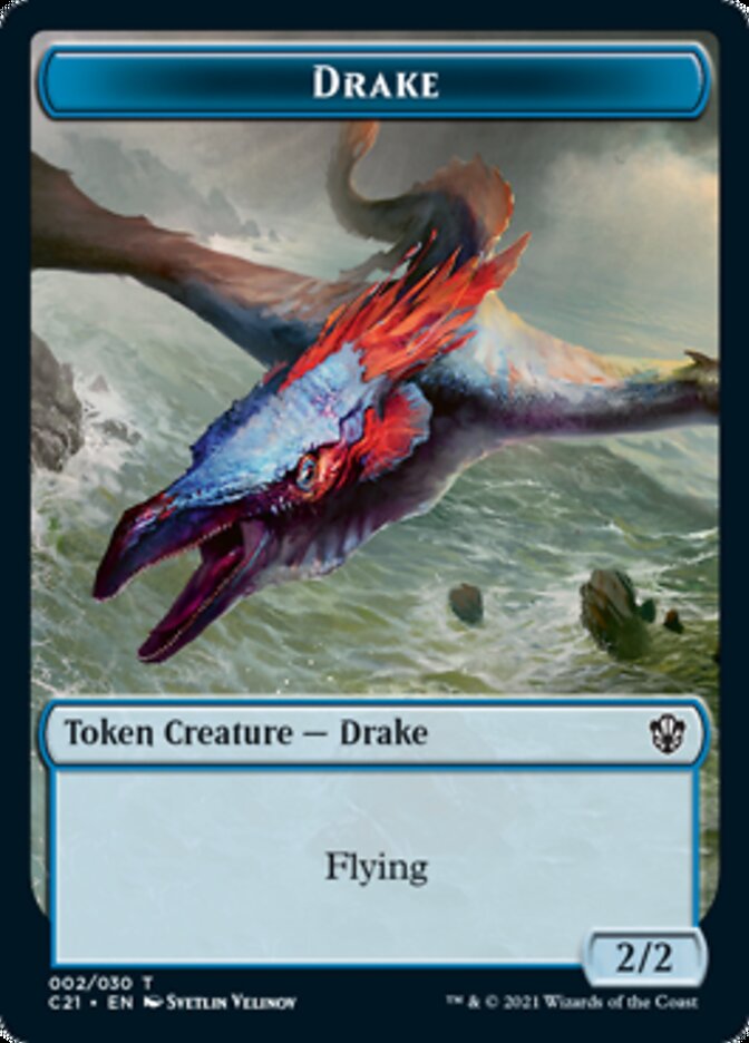Drake // Elemental (002) Double-Sided Token [Commander 2021 Tokens] | Lots Moore NSW