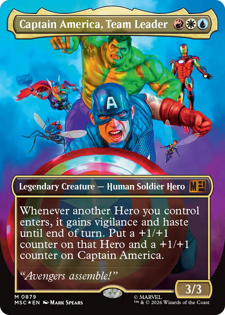 Captain America, Team Leader (Borderless) (Surge Foil) [Marvel Super Heroes Commander] | Lots Moore NSW
