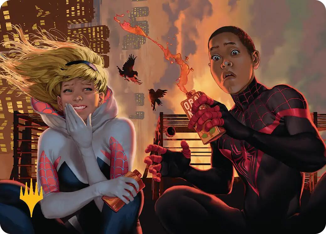 Heroes' Hangout Art Card (Gold-Stamped Planeswalker Symbol) [Marvel's Spider-Man Art Series] | Lots Moore NSW