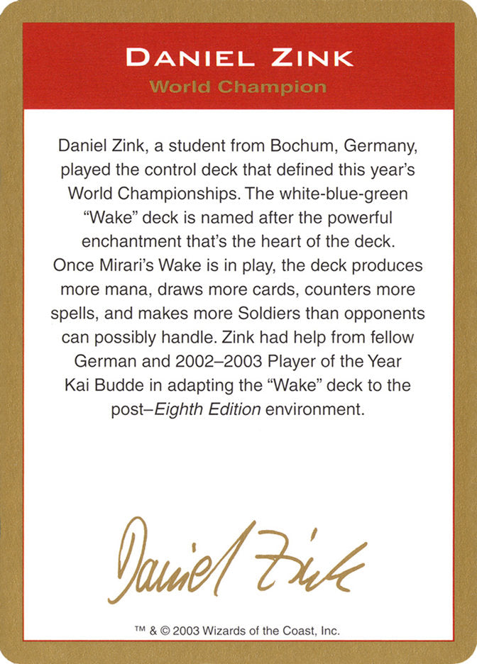 Daniel Zink Bio [World Championship Decks 2003] | Lots Moore NSW