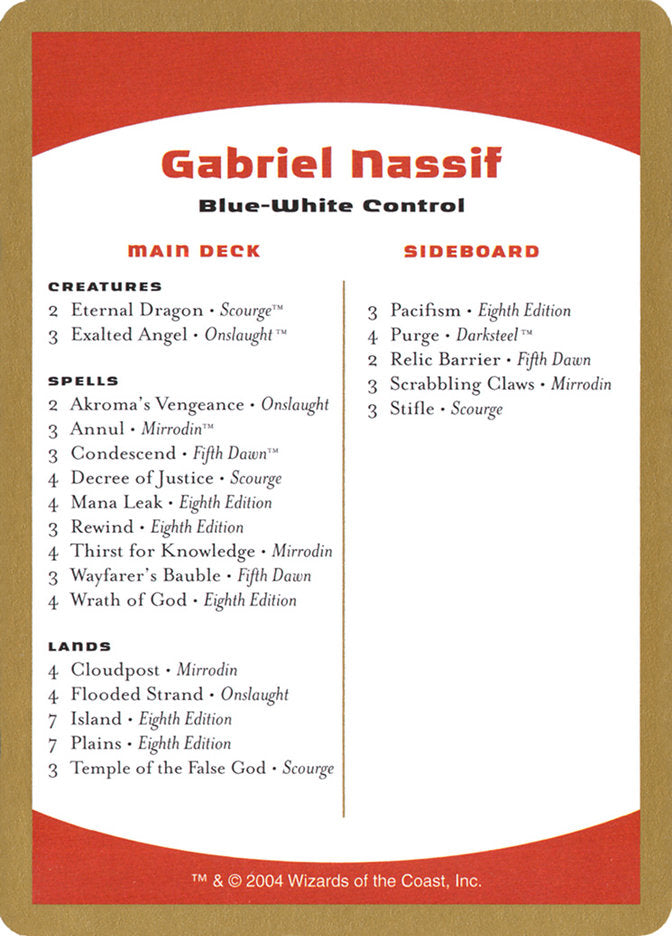 Gabriel Nassif Decklist [World Championship Decks 2004] | Lots Moore NSW