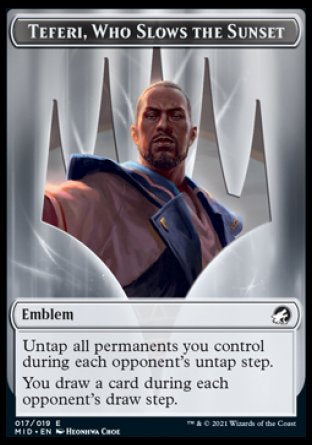 Human // Teferi, Who Slows the Sunset Emblem Double-Sided Token [Innistrad: Midnight Hunt Tokens] | Lots Moore NSW