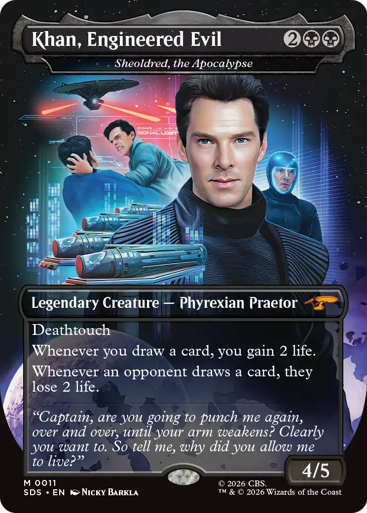 Khan, Engineered Evil - Sheoldred, the Apocalypse (Borderless) [Star Trek: Stardates] | Lots Moore NSW