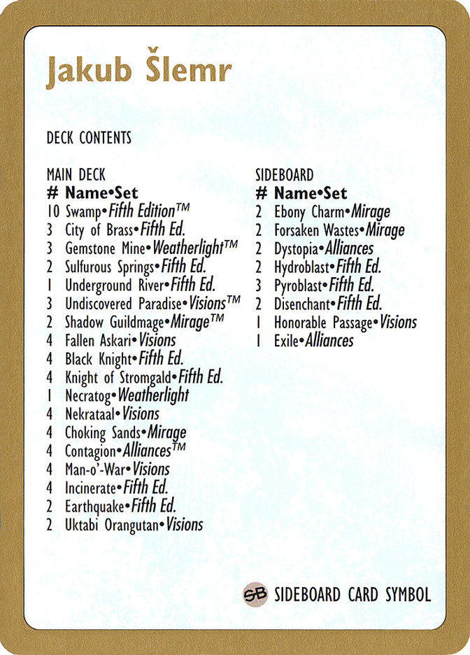 Jakub Slemr Decklist [World Championship Decks 1997] | Lots Moore NSW