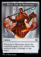 Phyrexian Mite (011) // Koth, Fire of Resistance Emblem Double-Sided Token [Phyrexia: All Will Be One Tokens] | Lots Moore NSW