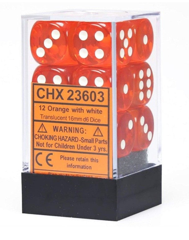 CHX 23603 Translucent 16mm d6 Orange/white Block (12) | Lots Moore NSW