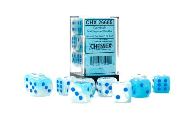 CHX 26665 Gemini 16mm d6 Pearl Turquoise-White/Blue Luminary Block (12) | Lots Moore NSW