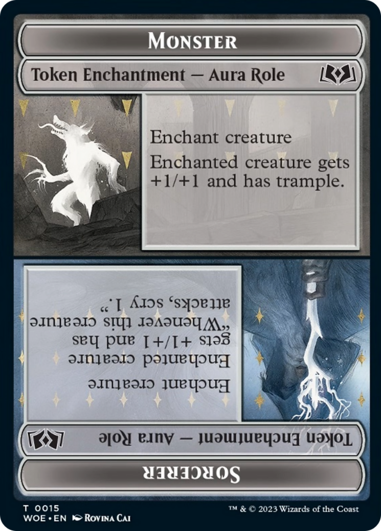 Monster Role / Sorcerer Role // Royal Role / Young Hero Role Double-Sided Token [Wilds of Eldraine Tokens] | Lots Moore NSW