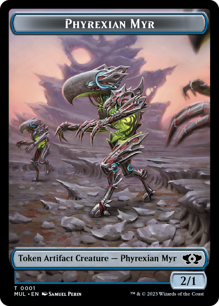 Phyrexian Myr // Wrenn and Realmbreaker Emblem Double-Sided Token [March of the Machine Tokens] | Lots Moore NSW