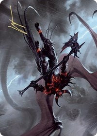 Burning-Rune Demon Art Card (Gold-Stamped Signature) [Kaldheim Art Series] | Lots Moore NSW