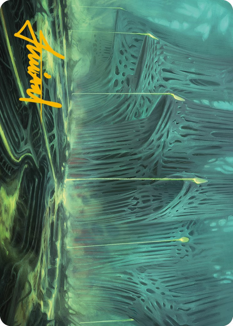 Swamp Art Card (Gold-Stamped Signature) [Phyrexia: All Will Be One Art Series] | Lots Moore NSW