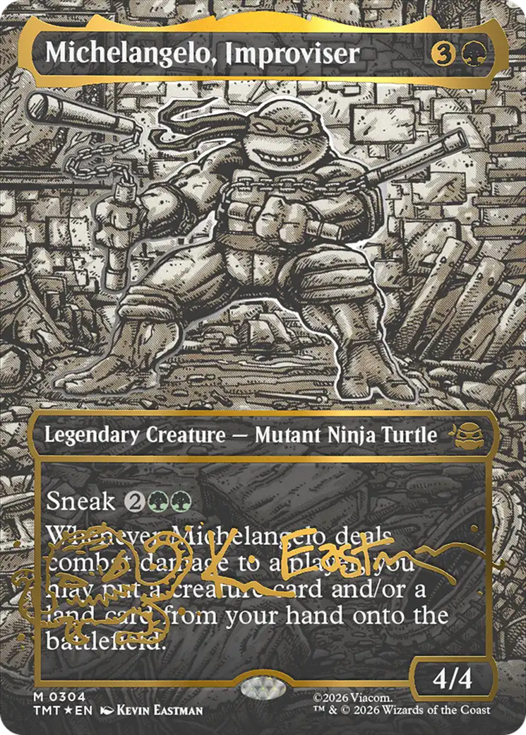 Michelangelo, Improviser (Borderless) (Gold-Stamped Signature) [Teenage Mutant Ninja Turtles] | Lots Moore NSW