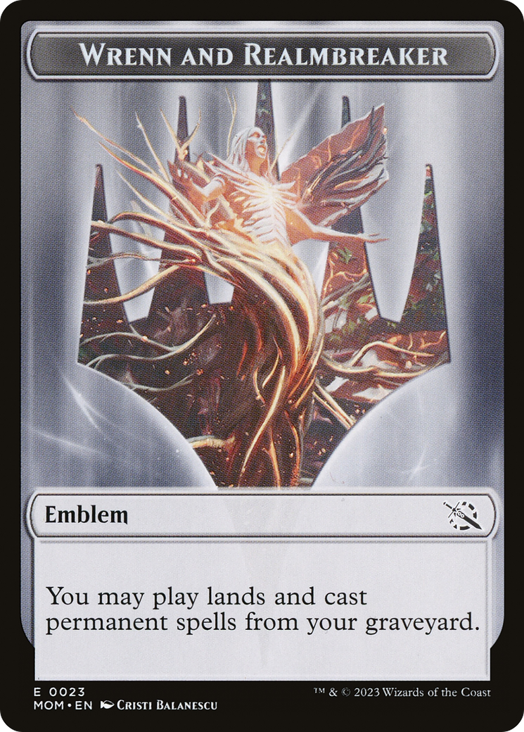 Warrior // Wrenn and Realmbreaker Emblem Double-Sided Token [March of the Machine Tokens] | Lots Moore NSW