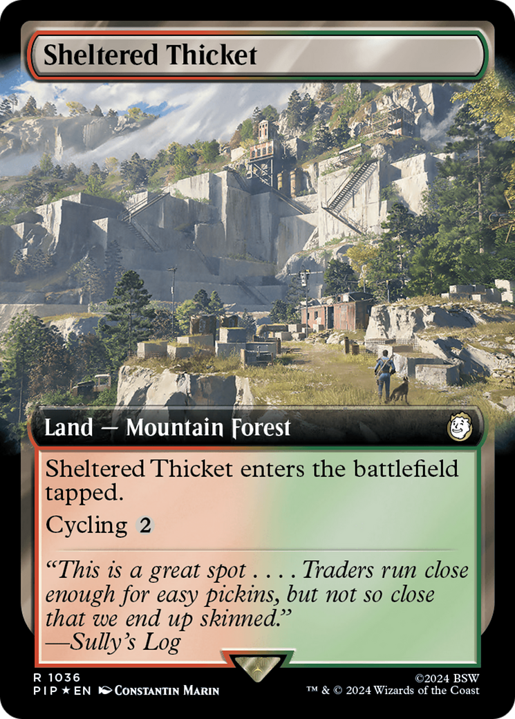 Sheltered Thicket (Extended Art) (Surge Foil) [Fallout] | Lots Moore NSW