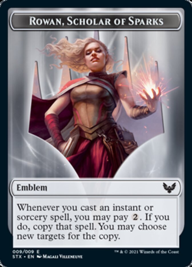 Elemental // Rowan, Scholar of Sparks Emblem Double-Sided Token [Strixhaven: School of Mages Tokens] | Lots Moore NSW