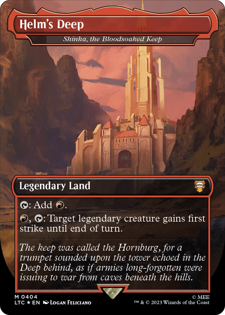 Helm's Deep - Shinka, the Bloodsoaked Keep (Borderless) (Surge Foil Realms and Relics) [The Lord of the Rings: Tales of Middle-Earth Commander] | Lots Moore NSW