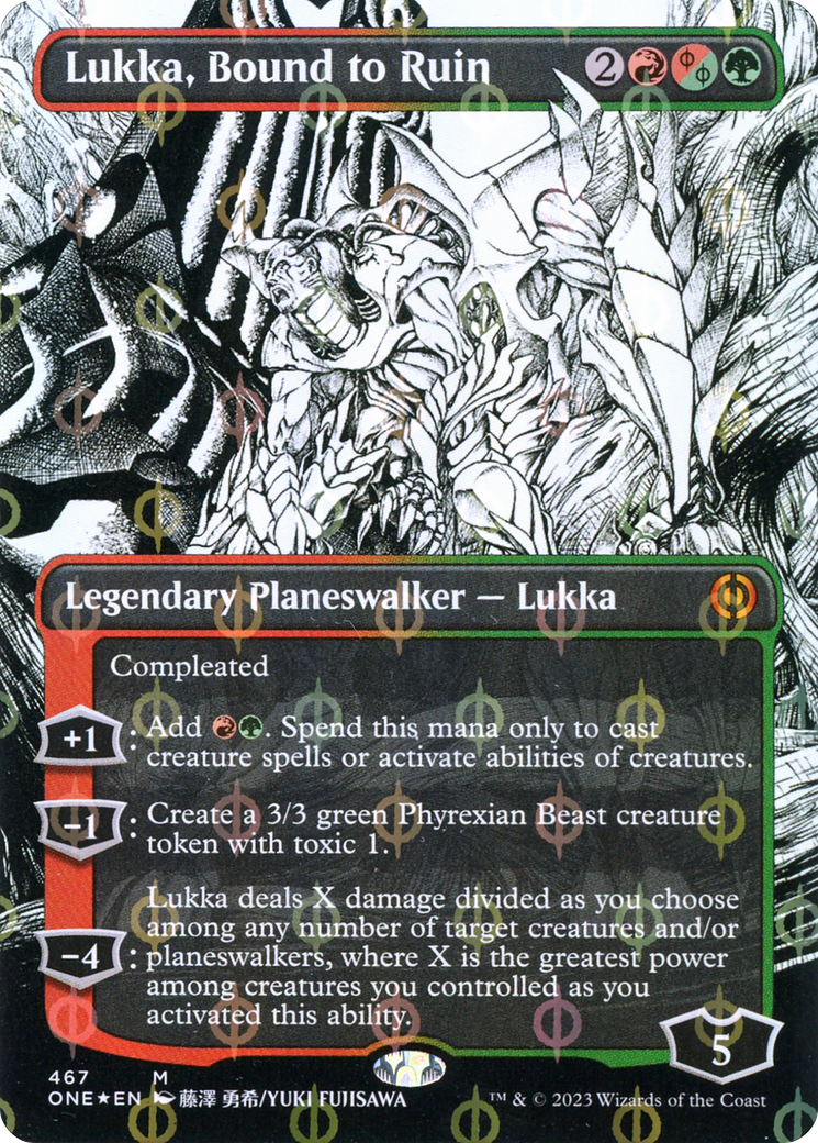 Lukka, Bound to Ruin (Borderless Manga Step-and-Compleat Foil) [Phyrexia: All Will Be One] | Lots Moore NSW