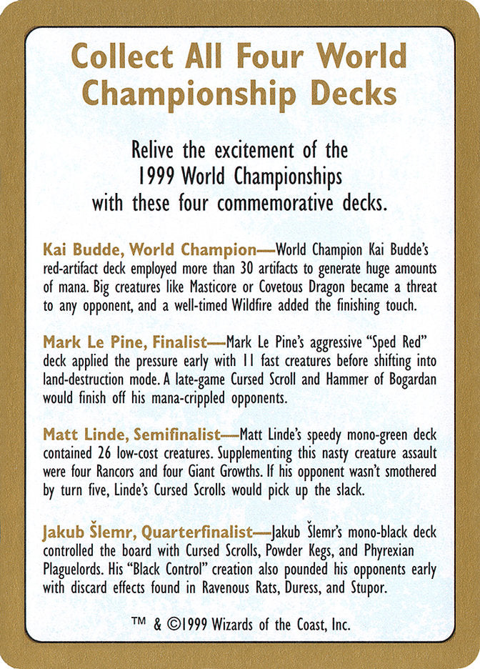 1999 World Championships Ad [World Championship Decks 1999] | Lots Moore NSW