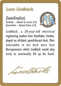 1996 Leon Lindback Biography Card [World Championship Decks] | Lots Moore NSW