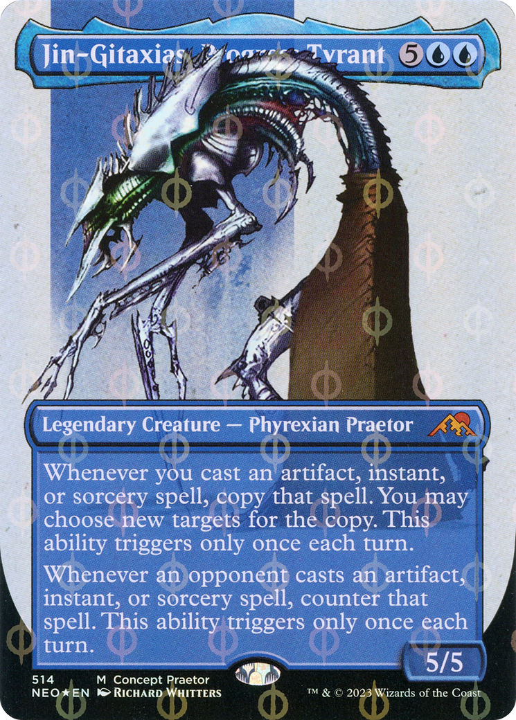 Jin-Gitaxias, Progress Tyrant (Borderless Concept Praetors Step-and-Compleat Foil) [Phyrexia: All Will Be One] | Lots Moore NSW