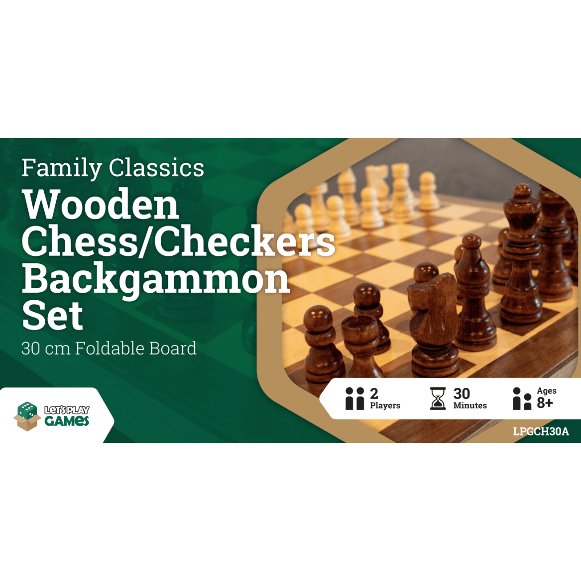 LPG Wooden Folding Chess/Checkers/Backgammon Set 30cm | Lots Moore NSW