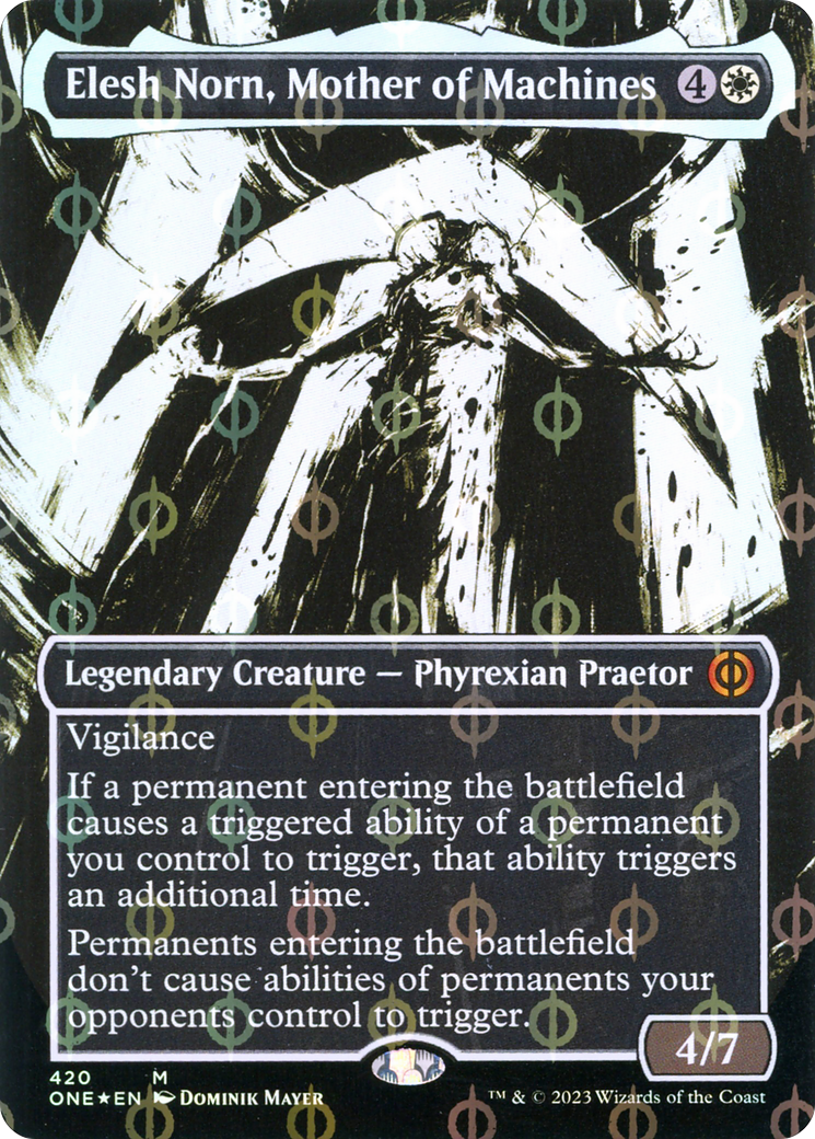 Elesh Norn, Mother of Machines (Borderless Ichor Step-and-Compleat Foil) [Phyrexia: All Will Be One] | Lots Moore NSW