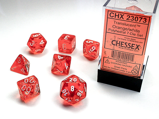 CHX 23073 Translucent Polyhedral Orange/White 7-Die Set | Lots Moore NSW