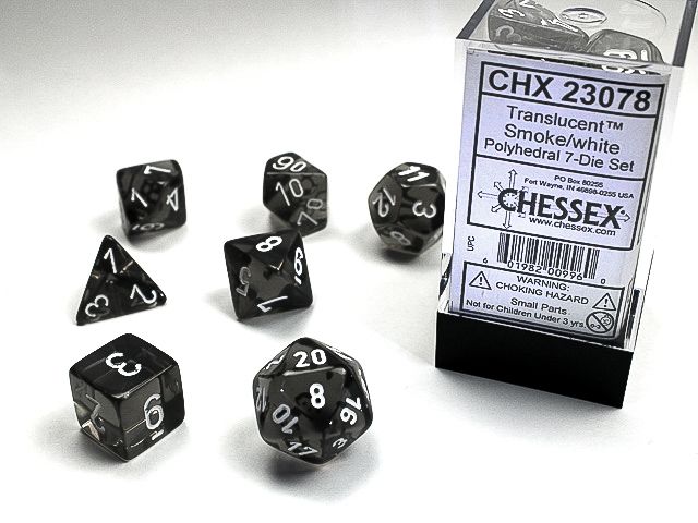 CHX 23078 Translucent Polyhedral Smoke/White 7-Die Set | Lots Moore NSW