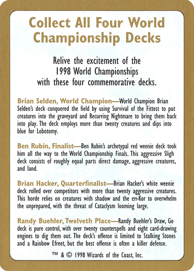 1998 World Championships Ad [World Championship Decks 1998] | Lots Moore NSW