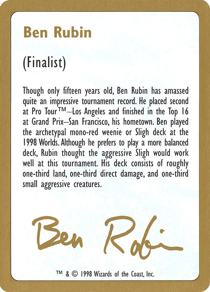 Ben Rubin Bio [World Championship Decks 1998] | Lots Moore NSW