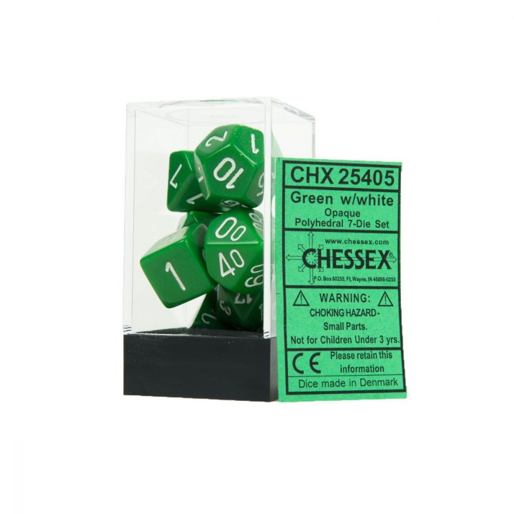 Green/white Opaque Polyhedral 7-Die Set CHX25405 | Lots Moore NSW