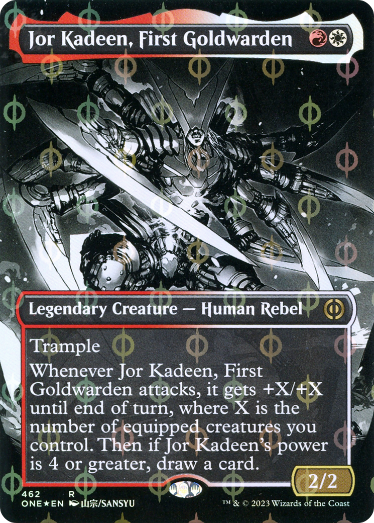 Jor Kadeen, First Goldwarden (Borderless Manga Step-and-Compleat Foil) [Phyrexia: All Will Be One] | Lots Moore NSW