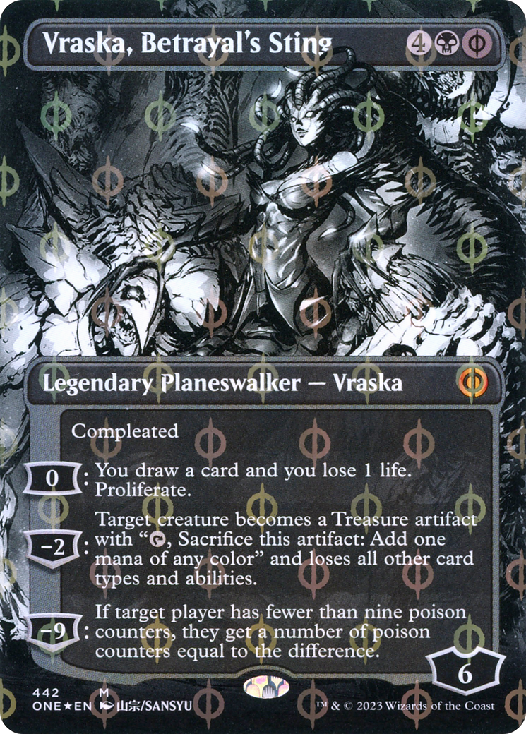 Vraska, Betrayal's Sting (Borderless Manga Step-and-Compleat Foil) [Phyrexia: All Will Be One] | Lots Moore NSW