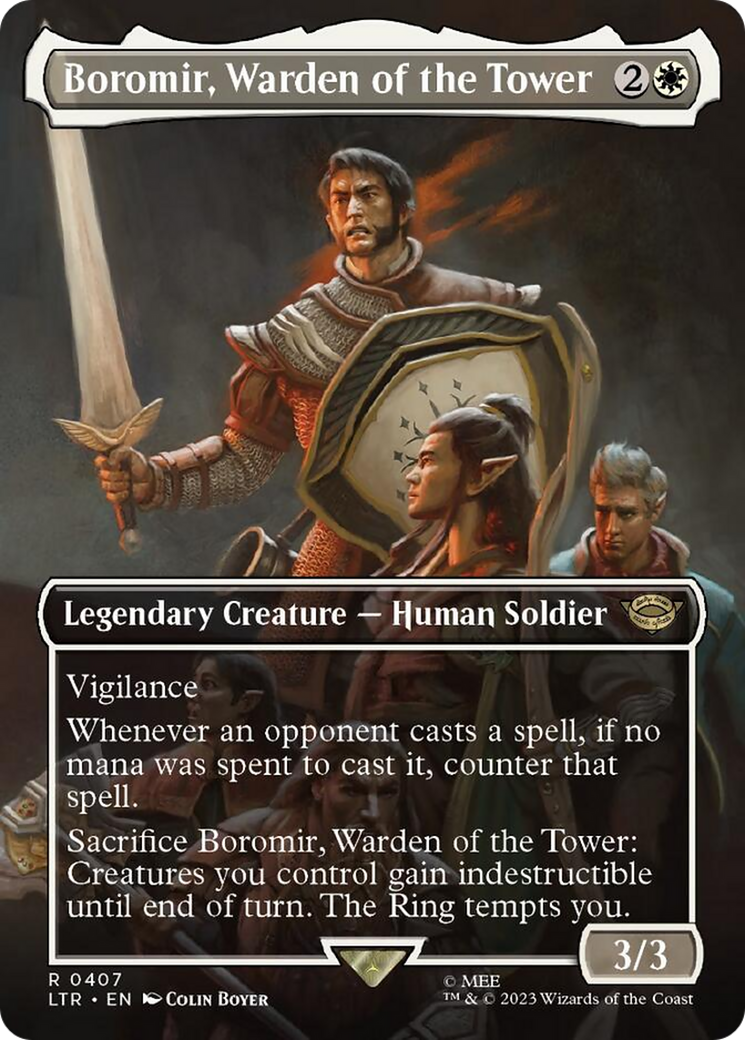 Boromir, Warden of the Tower (Borderless Alternate Art) [The Lord of the Rings: Tales of Middle-Earth] | Lots Moore NSW