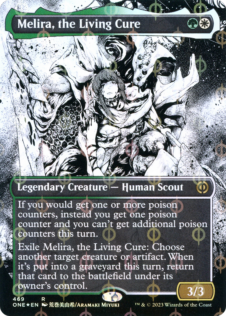 Melira, the Living Cure (Borderless Manga Step-and-Compleat Foil) [Phyrexia: All Will Be One] | Lots Moore NSW