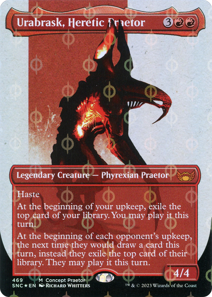 Urabrask, Heretic Praetor (Borderless Concept Praetors Step-and-Compleat Foil) [Phyrexia: All Will Be One] | Lots Moore NSW