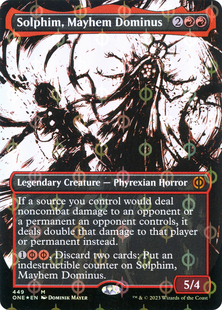 Solphim, Mayhem Dominus (Borderless Ichor Step-and-Compleat Foil) [Phyrexia: All Will Be One] | Lots Moore NSW