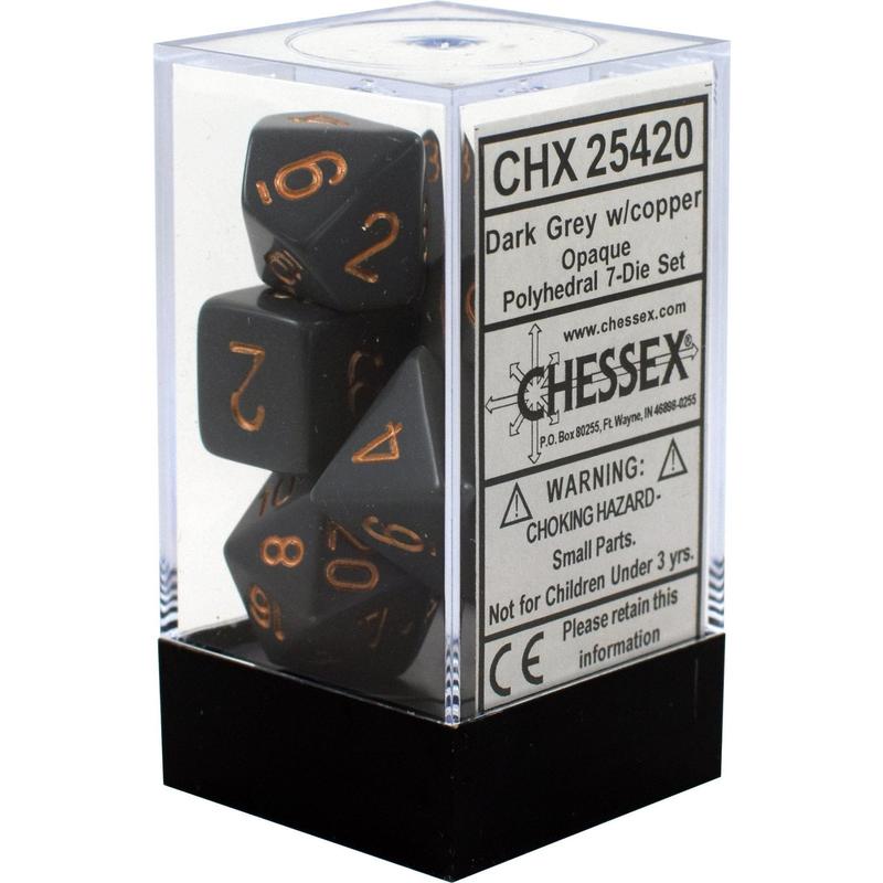 Dark Grey/Copper Opaque Polyhedral 7-Die Set CHX 25420 | Lots Moore NSW