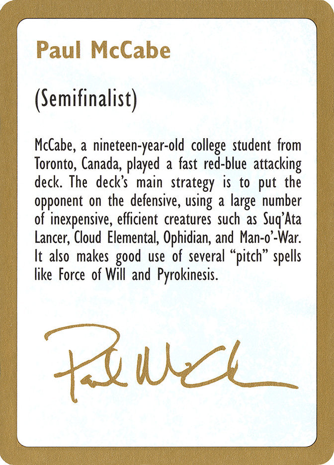 Paul McCabe Bio [World Championship Decks 1997] | Lots Moore NSW