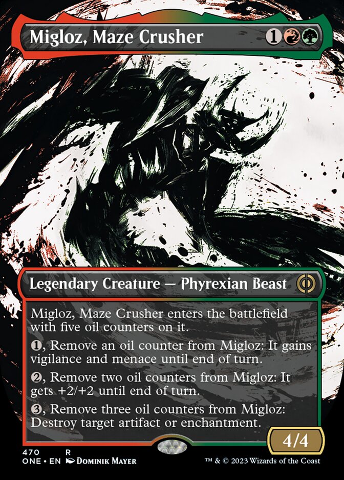 Migloz, Maze Crusher (Borderless Ichor Step-and-Compleat Foil) [Phyrexia: All Will Be One] | Lots Moore NSW