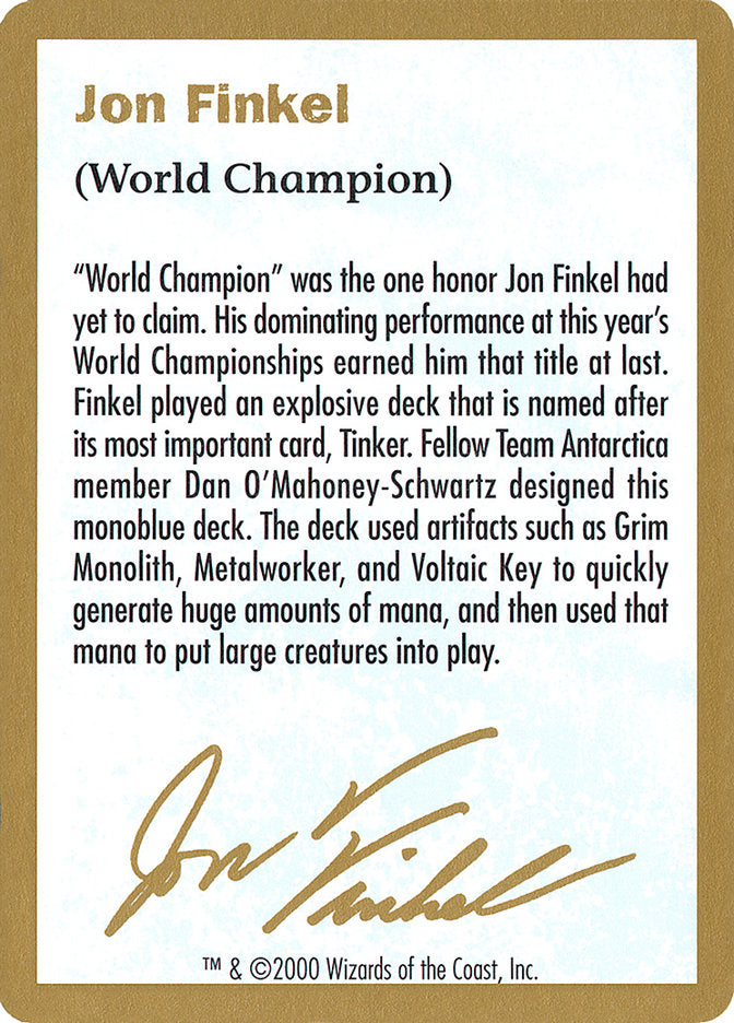 Jon Finkel Bio [World Championship Decks 2000] | Lots Moore NSW