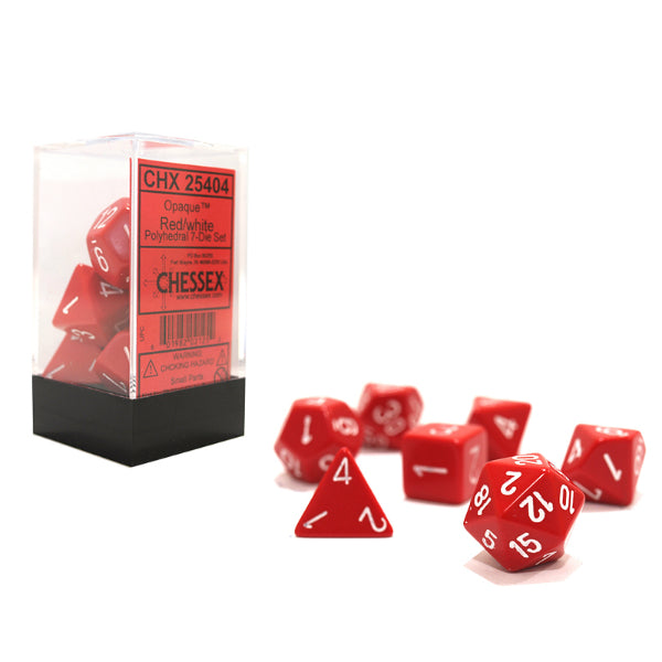 Red/White Opaque Polyhedral Dice set CHX25404 | Lots Moore NSW